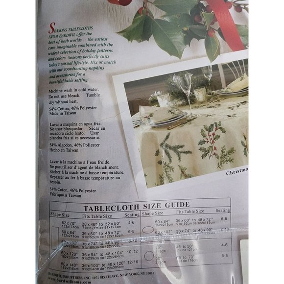 Bardwil Seasons Tablecloth Christmas Greenery Oblong 60x102 inches Holiday - Picture 3 of 6